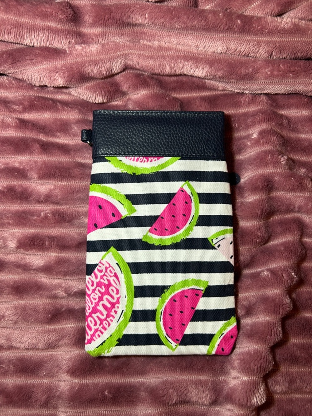 thirty-one Black Striped Sunglasses Sleeve with Pink & Lime Watermelon Print